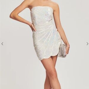 Retrofete Strapless White Sequin Dress